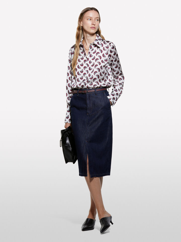 Cream white shirt in printed satin - women's shirts - Creamy White | Sisley image number 1